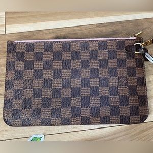 Louis Vuitton Neverfull Pochette Pouch Damier Ebene Rose Ballerine